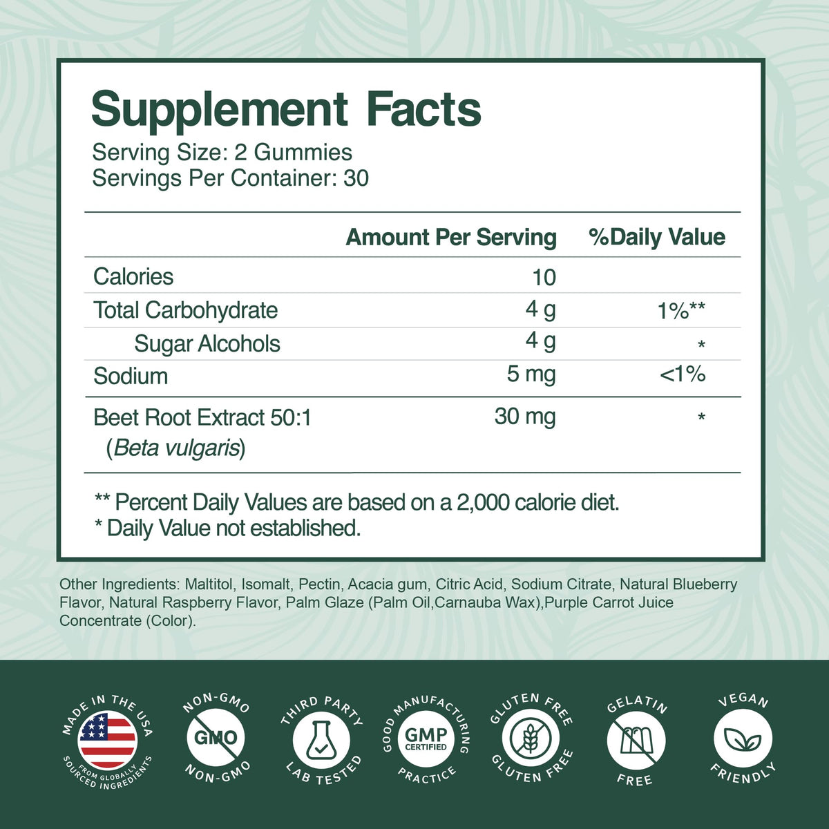 Beet Root Gummies 50:1 Extract Sugar Free Chews Vegan M840