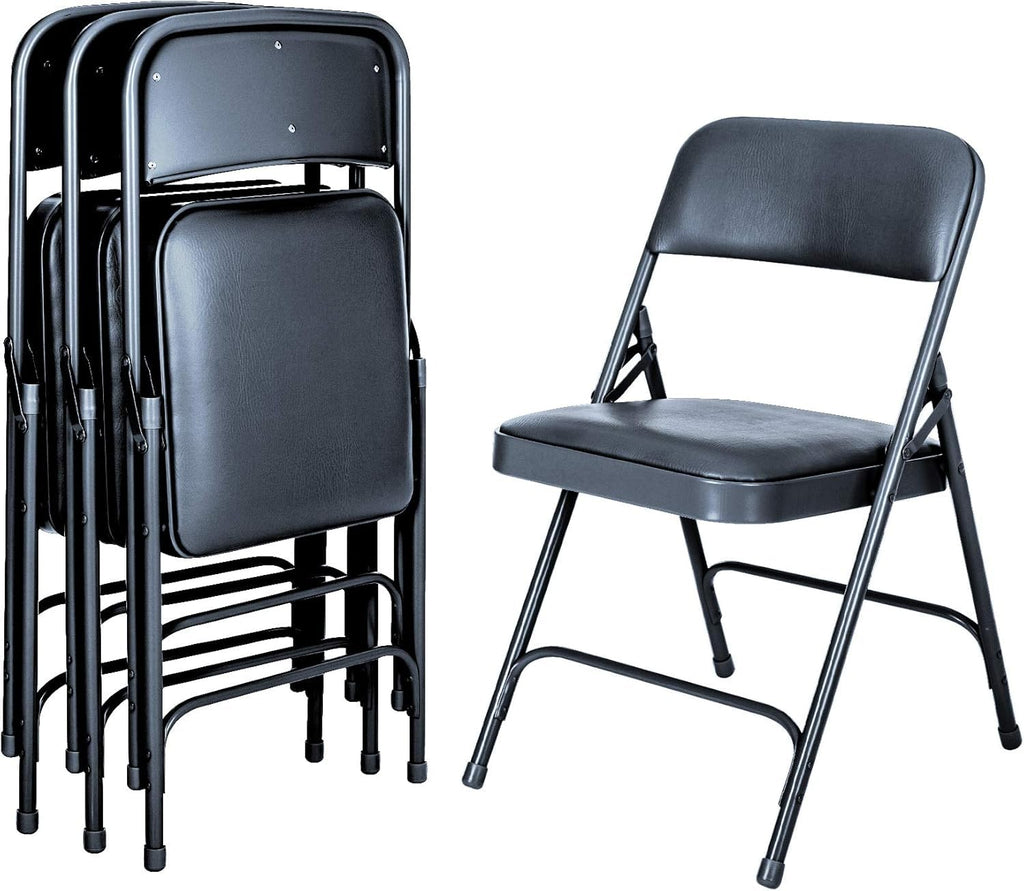 Blue Vinyl Cushioned Folding Chairs with Steel Frame, 4-Pack F77621