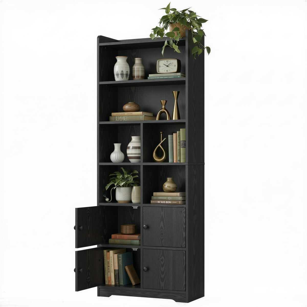 74.6" Tall 6-Tier Bookshelf with Doors V593
