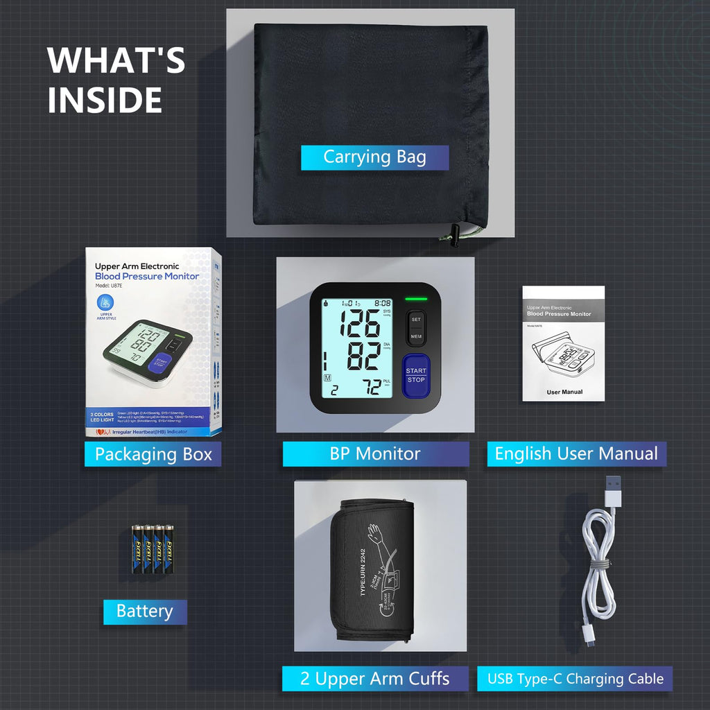 Upper Arm Blood Pressure Machine Medium/Large Cuff Automatic Digital BP Monitor Backlit LCD 2-User Mode O612286