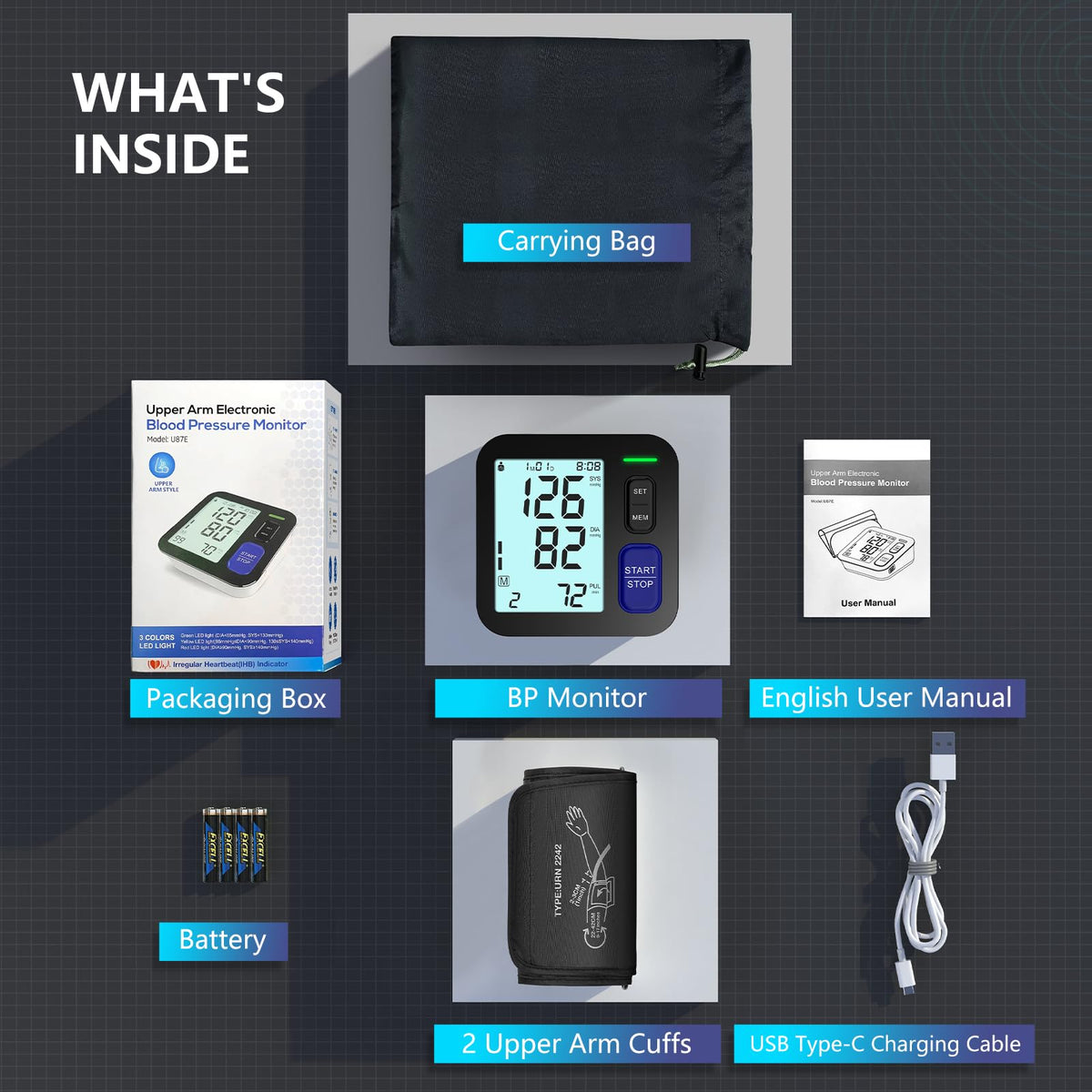 Upper Arm Blood Pressure Machine Medium/Large Cuff Automatic Digital BP Monitor Backlit LCD 2-User Mode O612286