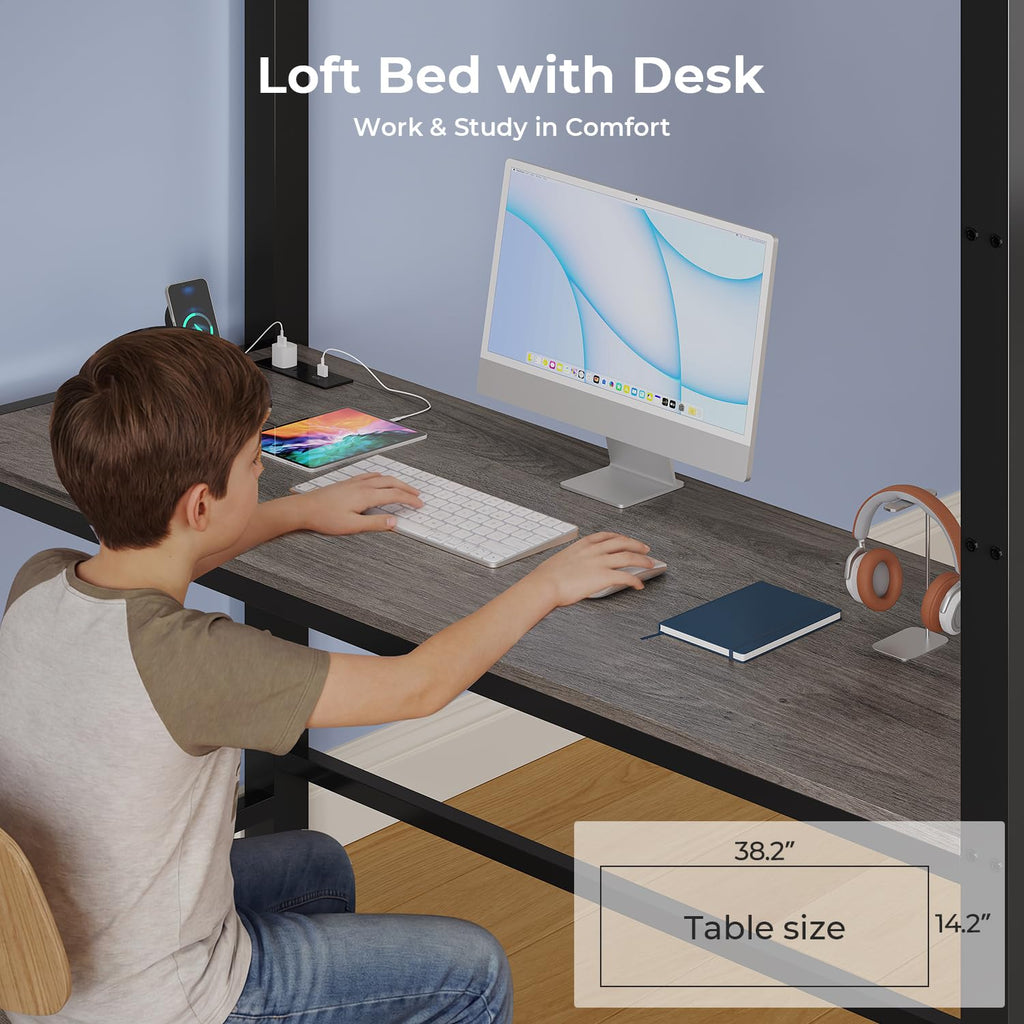 Twin Loft Bed with Desk and Storage Drawers E62067