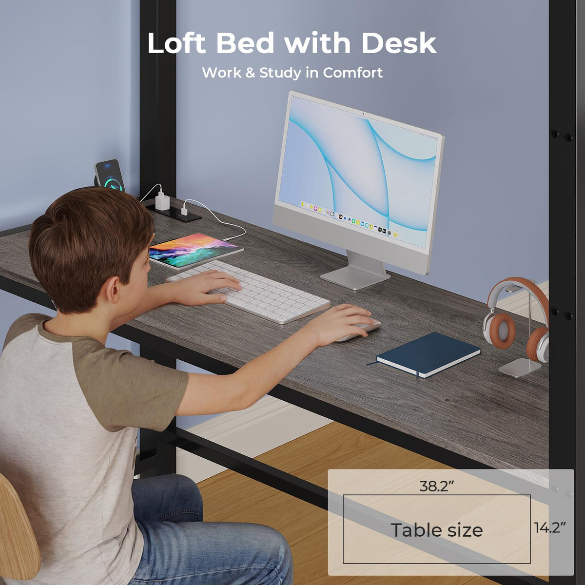 Twin Loft Bed with Desk and Storage Drawers E62067