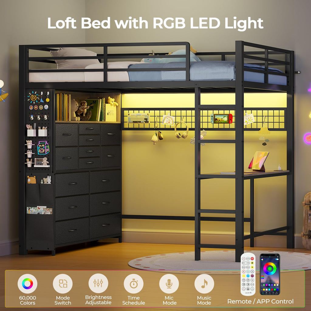 Twin Loft Bed with Desk and Storage Drawers E62067