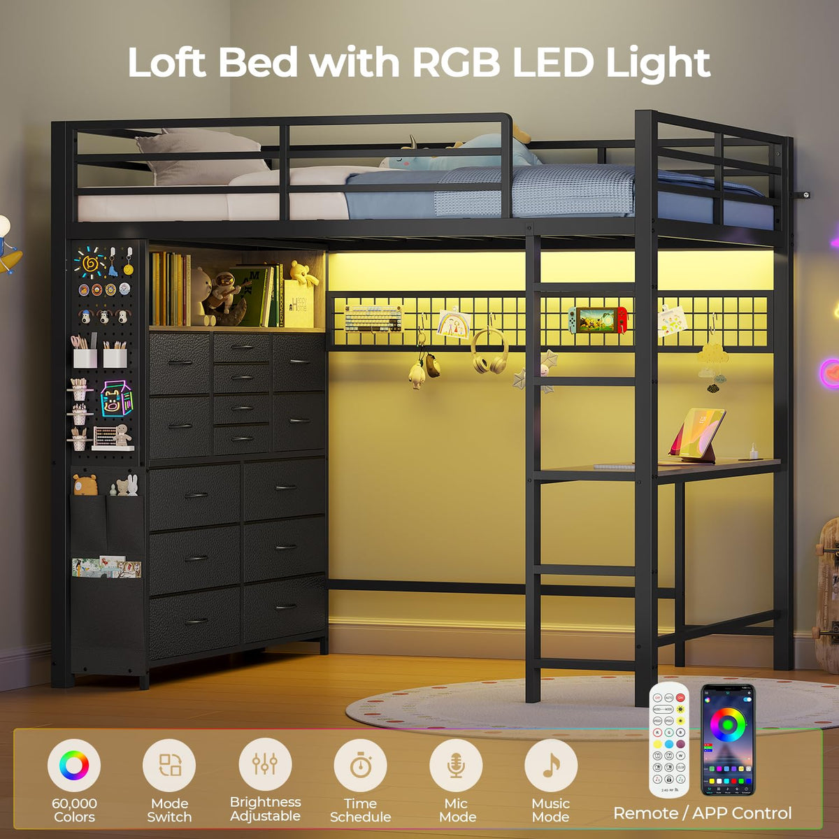 Twin Loft Bed with Desk and Storage Drawers E62067