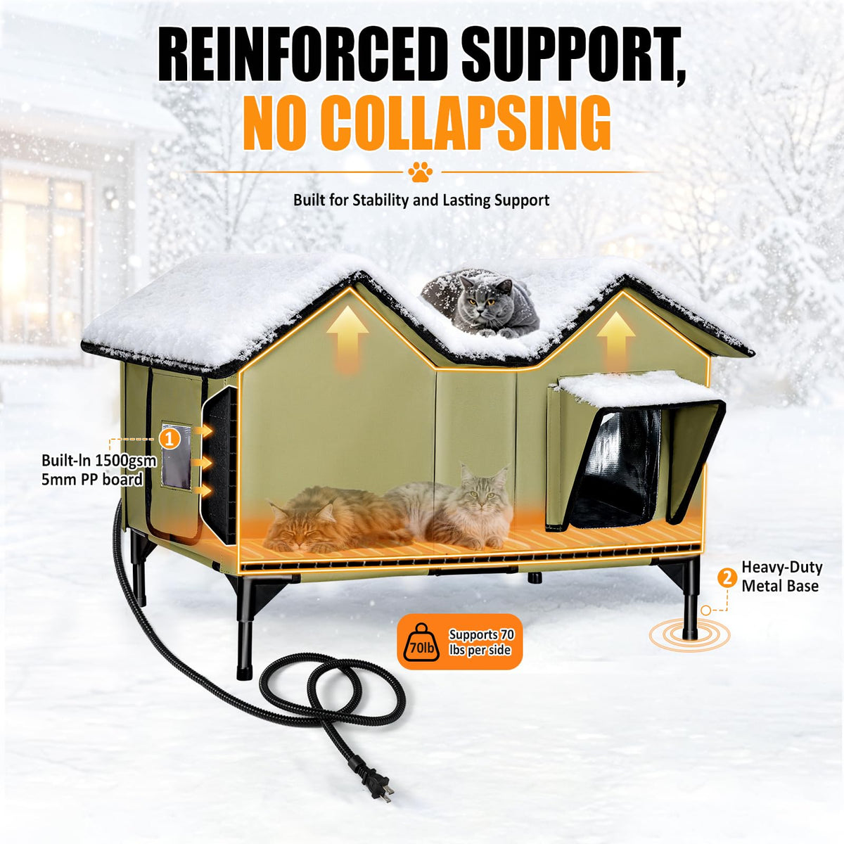 Heated Weatherproof Insulated Outdoor Cat House with Heating Pad S886592