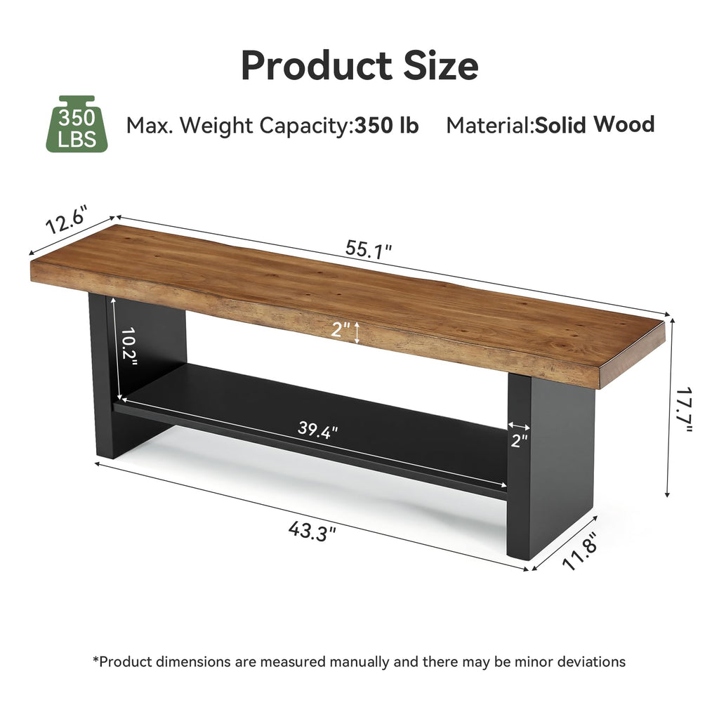 55" Solid Wood 2-Tier Shoe Storage Bench H9426