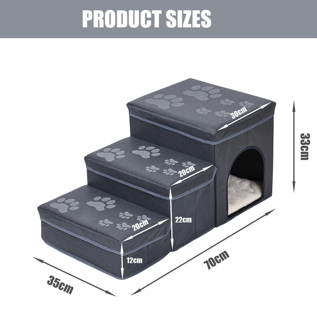 Folding Pet Ramp with Storage, Non Slip Dog Stairs, Grey U98540