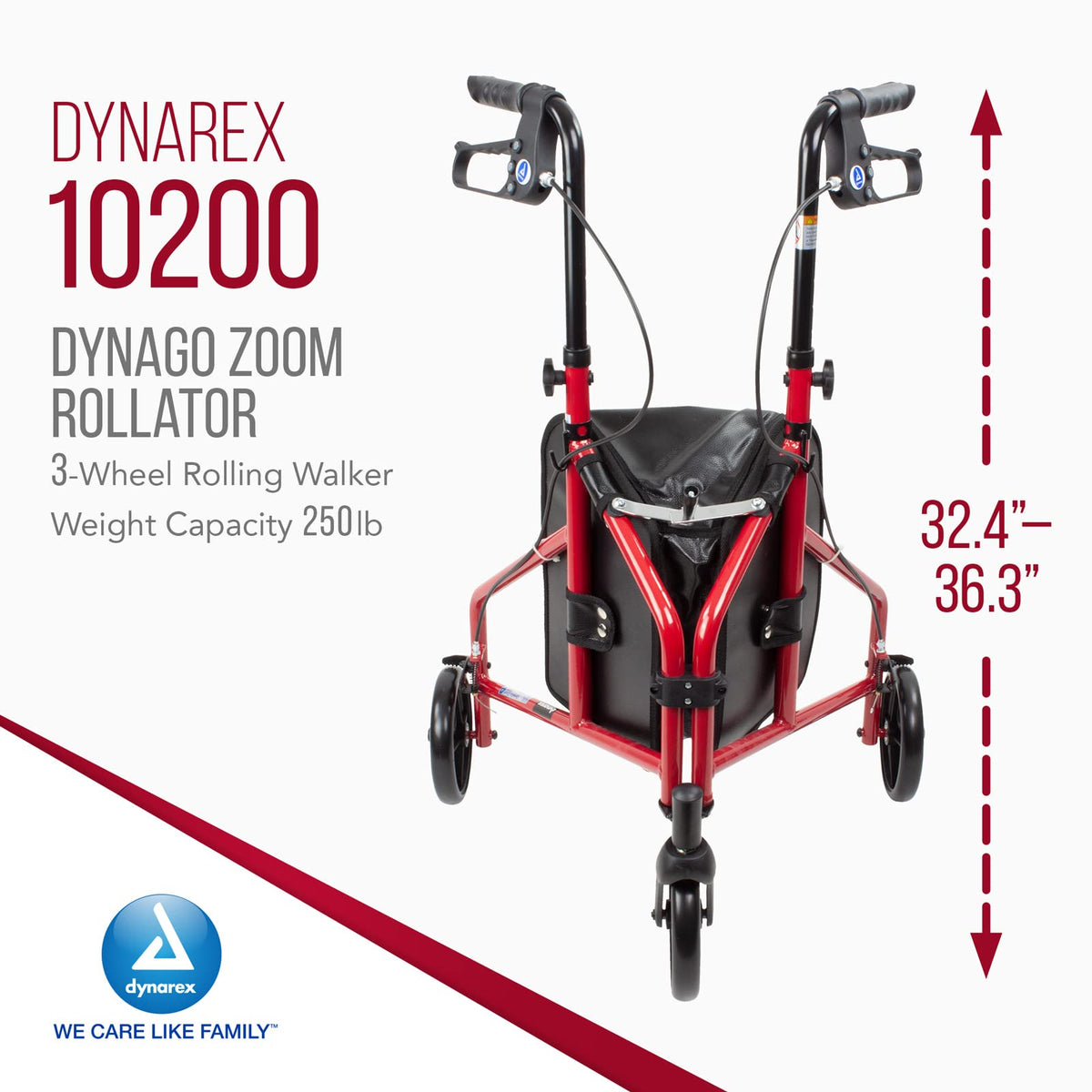 Foldable Lightweight 3-Wheel Rollator with Storage Pouch G728