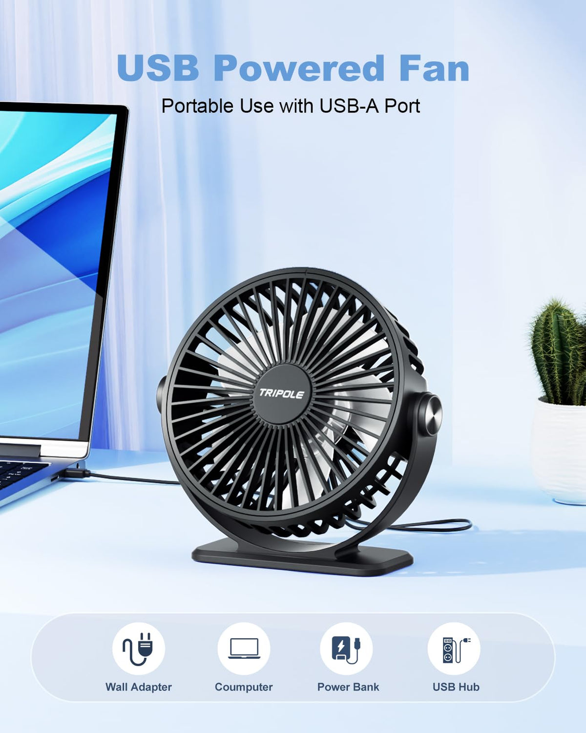 Black 2 Pack USB Powered Mini Desk Fan W31268