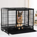 48" Heavy Duty Metal Dog Crate with Lockable Wheels, Double Door & Tray, Black M65321