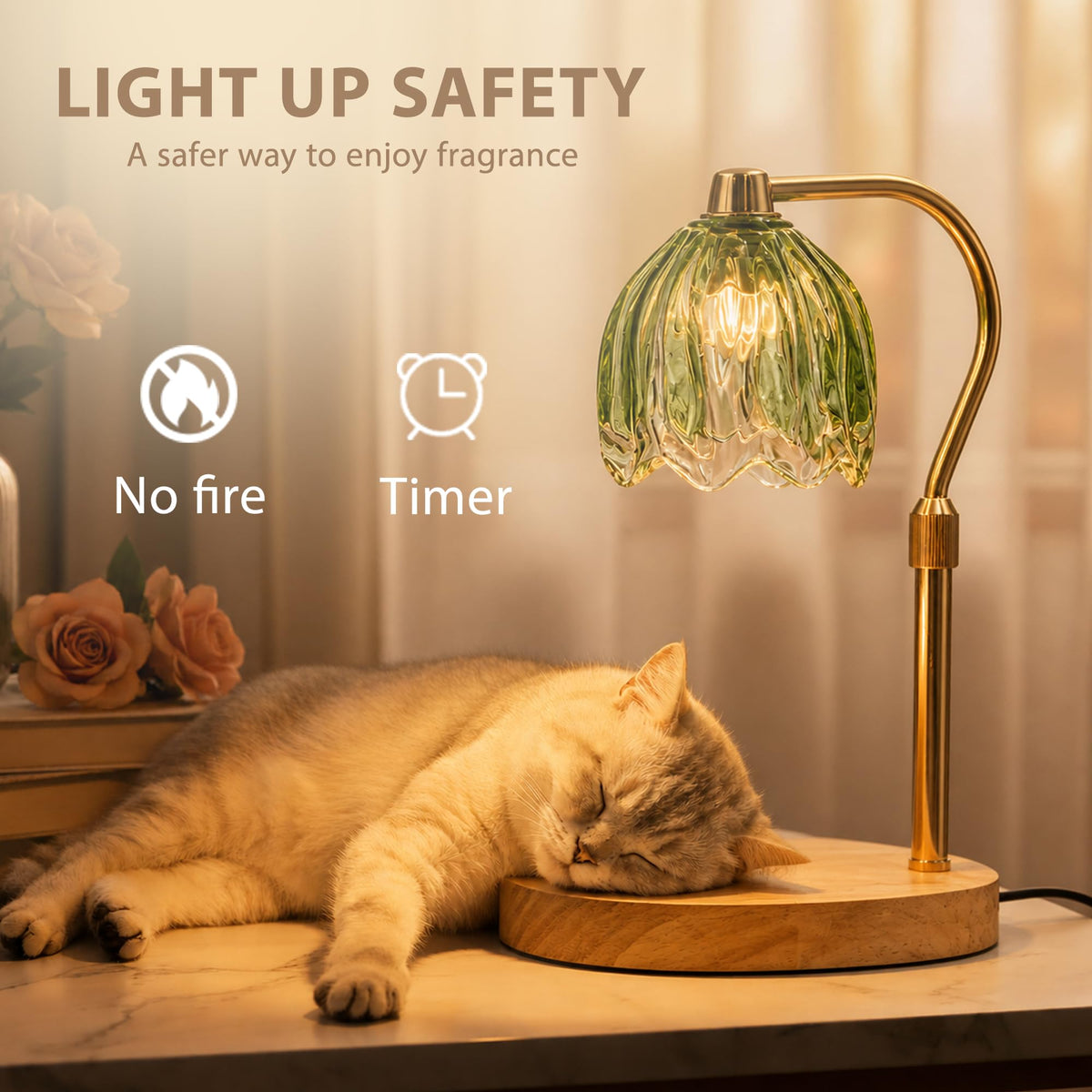 Green Dimmable Candle Warmer Lamp with Timer K652609