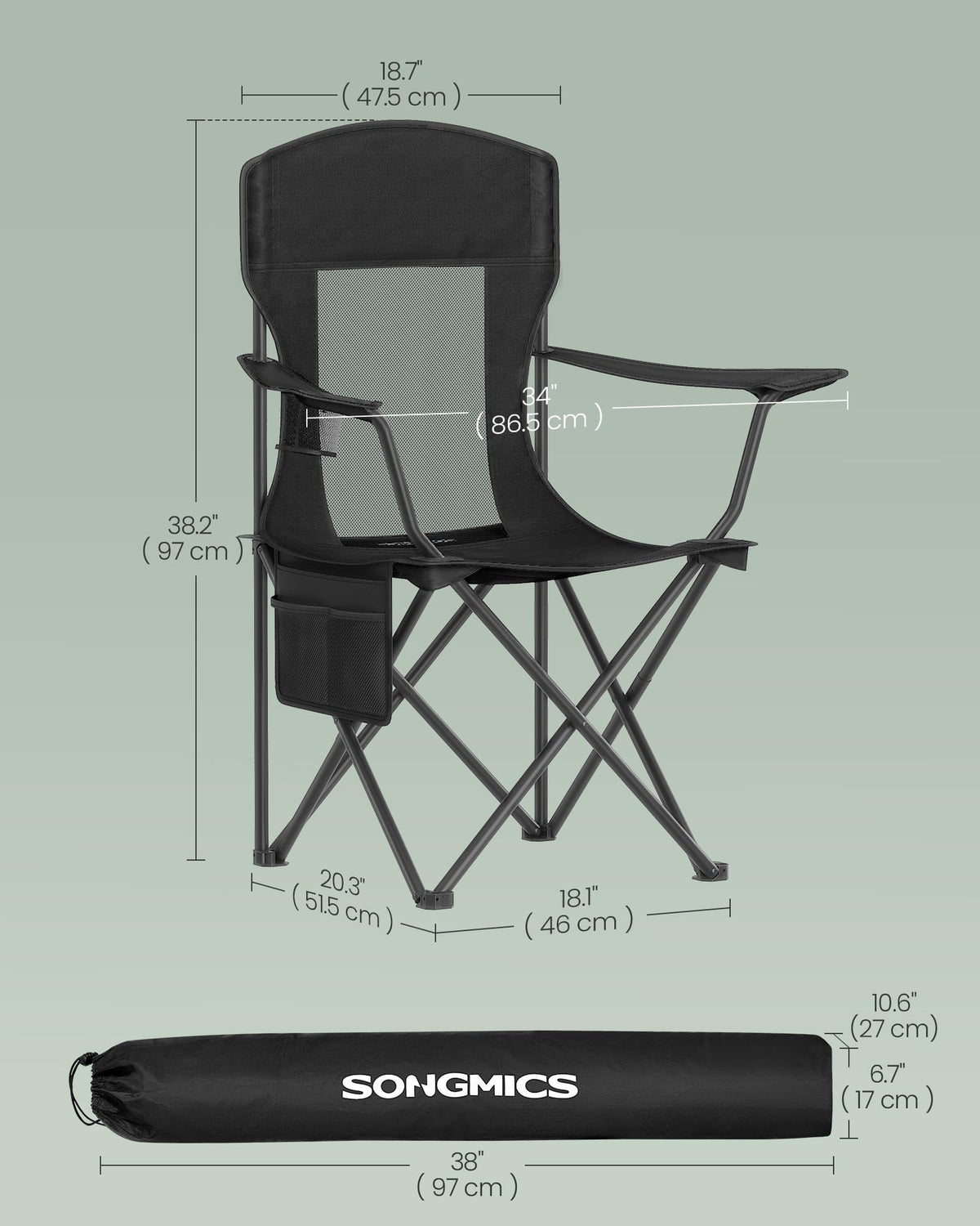 Breathable Camping Chairs, Set of 2, 330 lb Weight Capacity Z910210