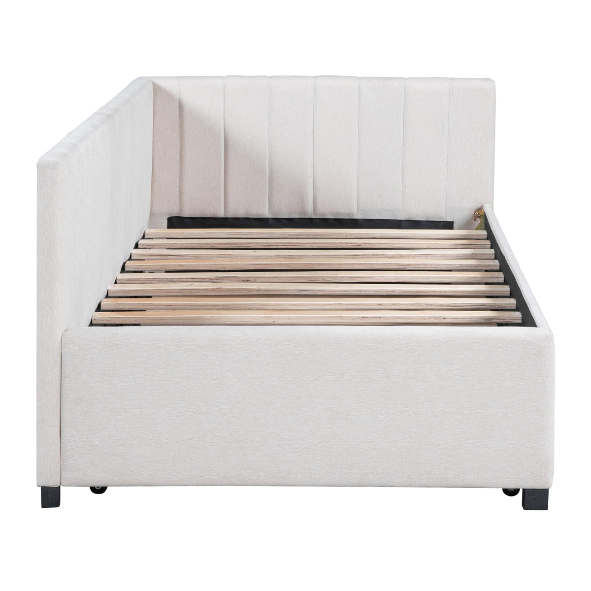 Beige Linen Twin Size Upholstered Daybed with Trundle E734991