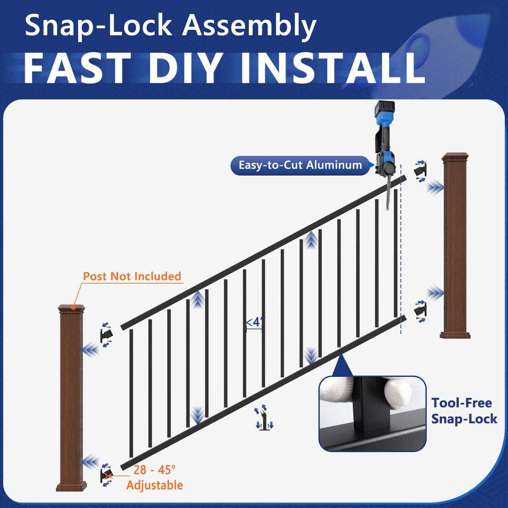 6 ft W Real Aluminum Stair Railing Kit V7951