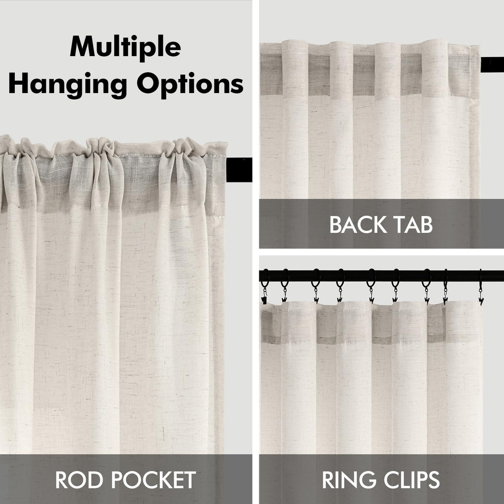 Natural White Semi Sheer Linen Curtains 120 inch 2 Panels X88163