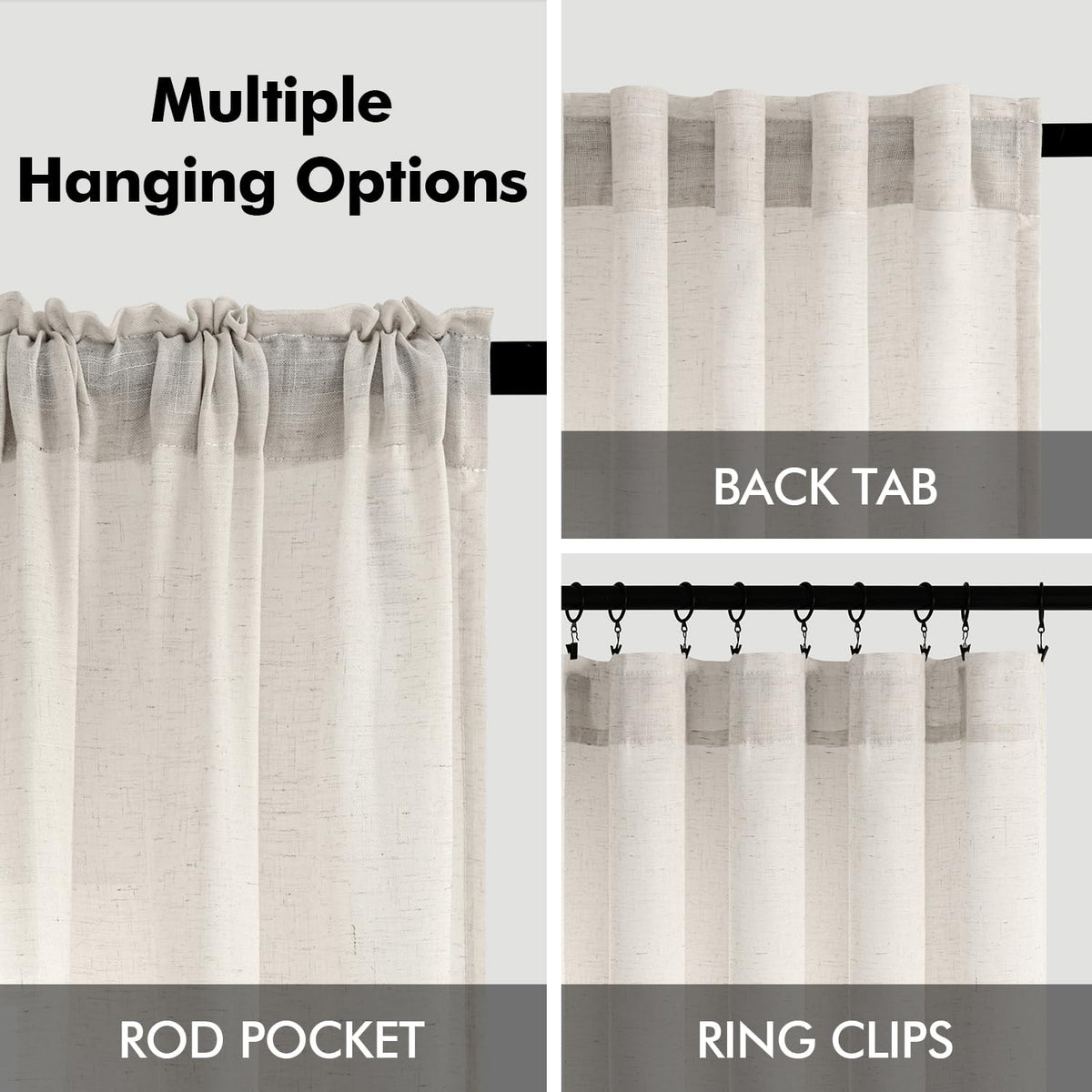Natural White Semi Sheer Linen Curtains 120 inch 2 Panels X88163