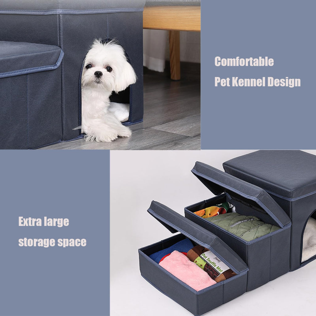 Folding Pet Ramp with Storage, Non Slip Dog Stairs, Grey U98540