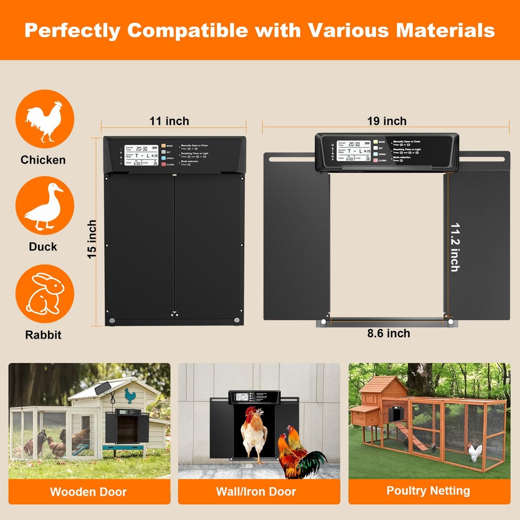 Automatic Chicken Coop Door Solar Powered with Timer & Light Sensor S5773