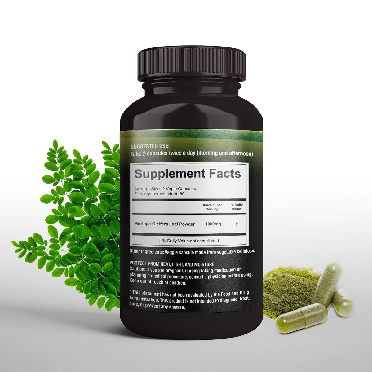 Organic Moringa Leaf Powder Capsules 500mg 120 Capsules H85967