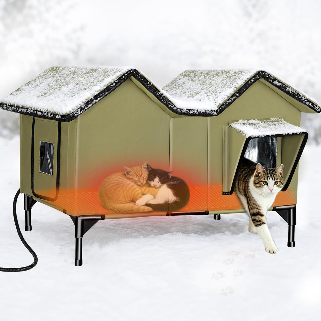 Heated Weatherproof Insulated Outdoor Cat House with Heating Pad S886592