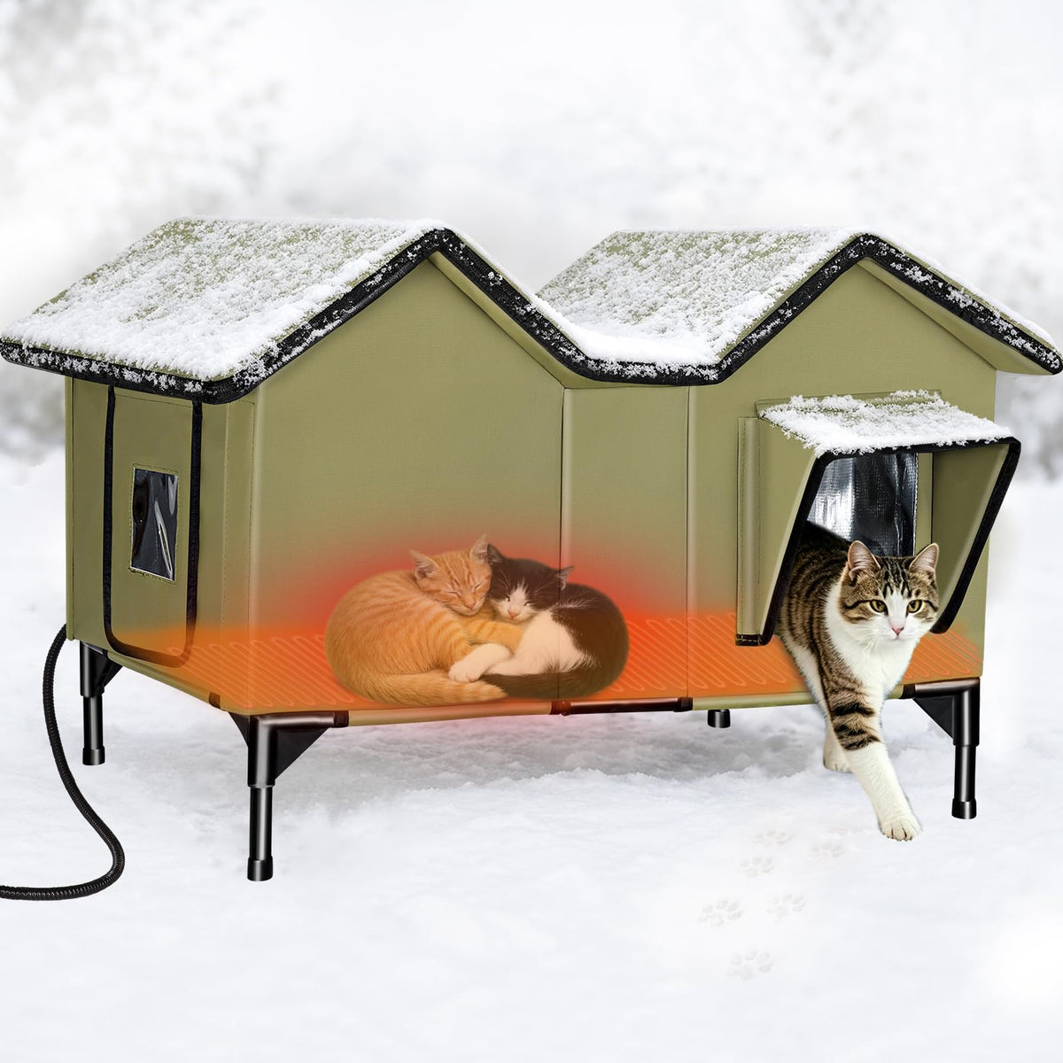 Heated Weatherproof Insulated Outdoor Cat House with Heating Pad S886592