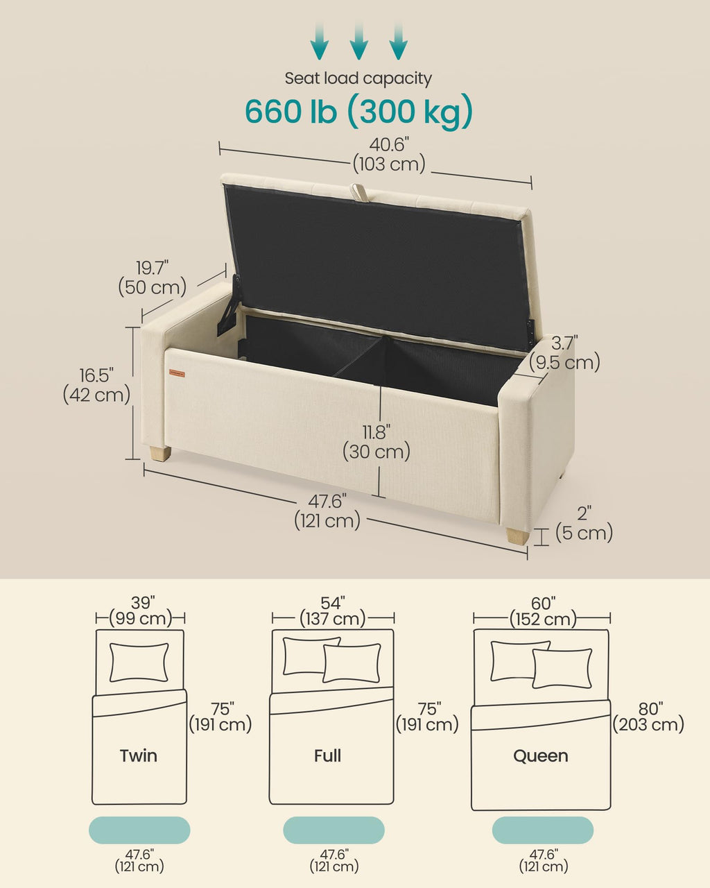 48 Inches Storage Ottoman with Solid Wood Legs F392