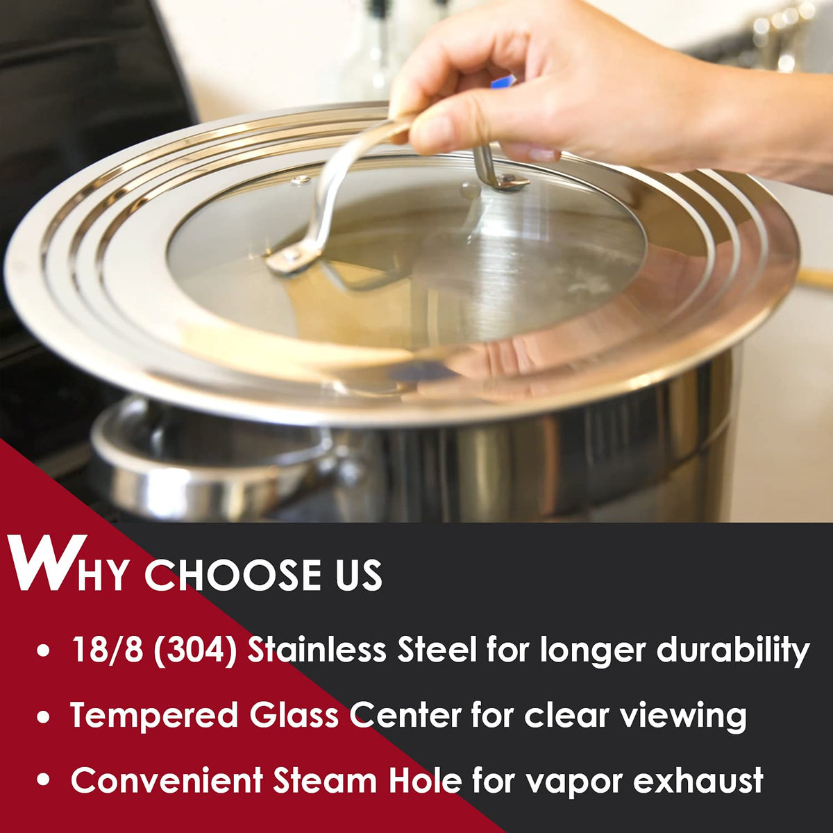 Stainless Steel Universal Lid for Pots, Pans and Skillets C75683