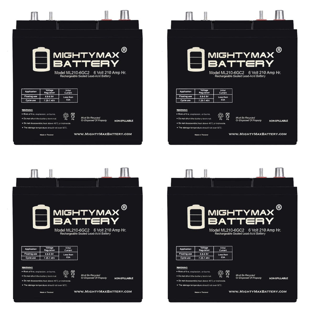 6V 210AH Dual Terminal SLA Replacement Battery 4 Pack B903923