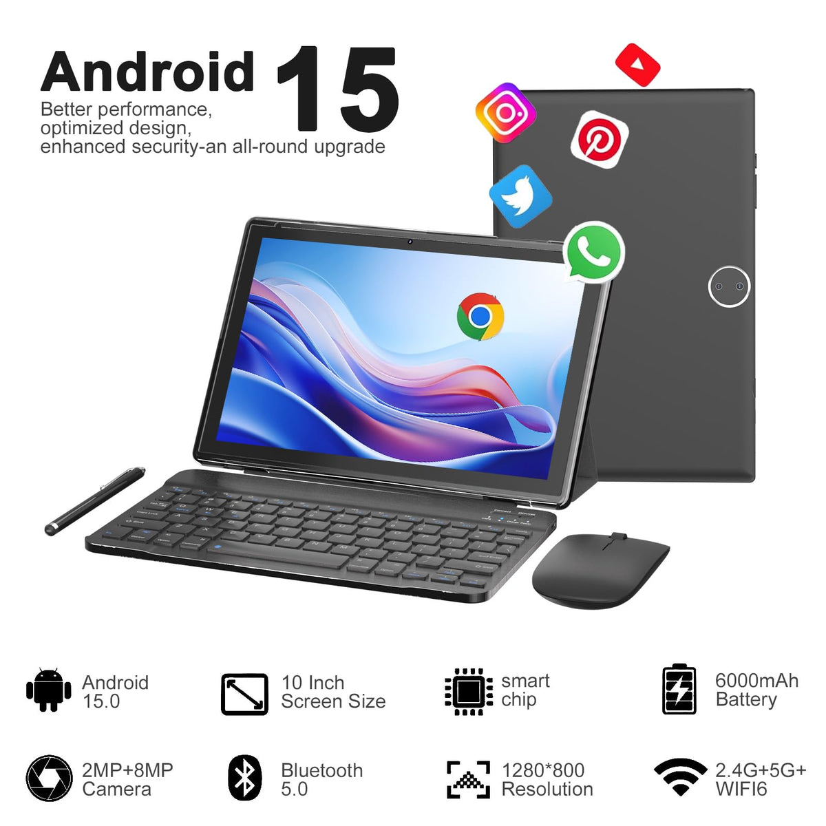Android 14 2 in 1 Tablet with Keyboard 10 inch 8GB+64GB Black X39593