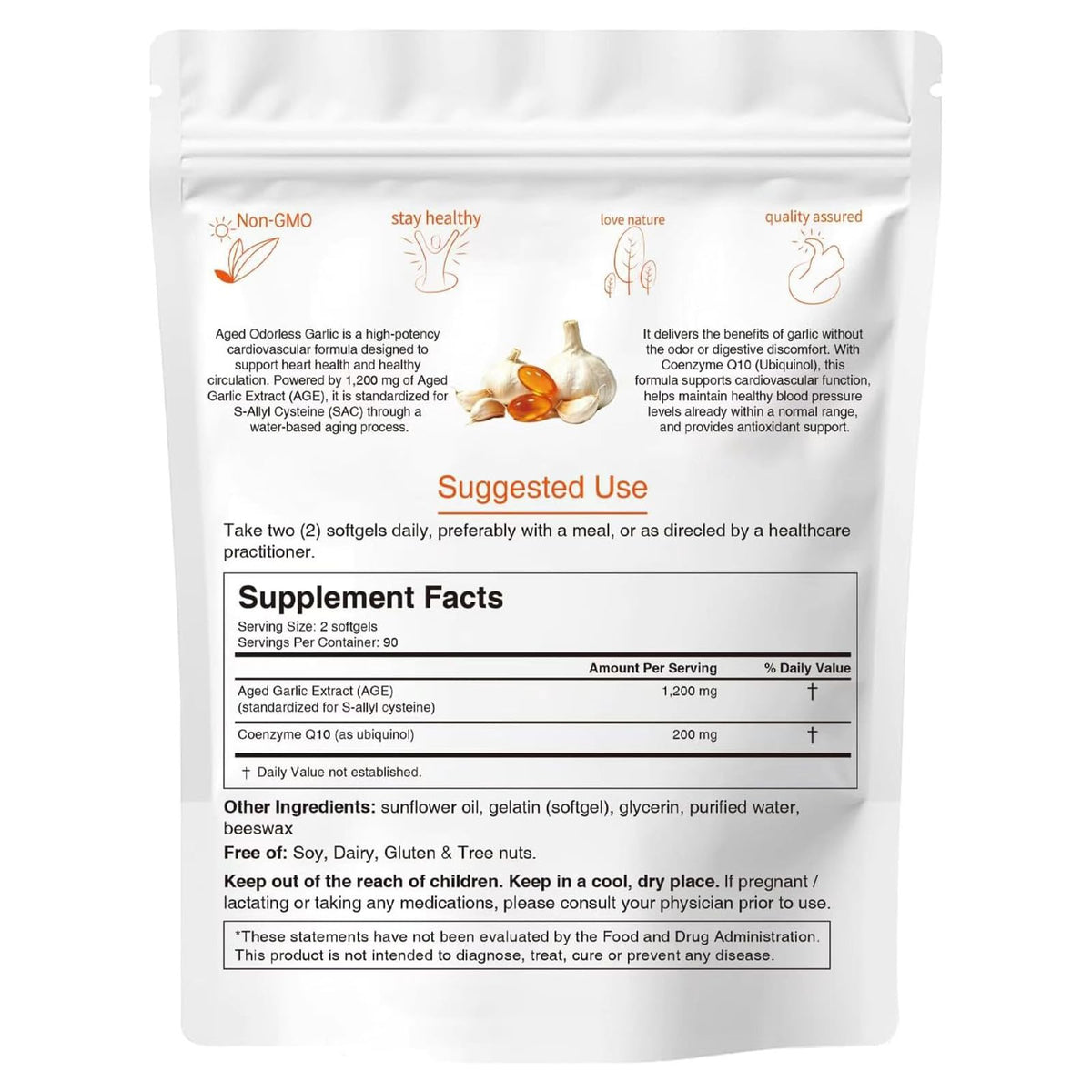 1200mg Odorless Aged Garlic Extract Softgels with CoQ10 E827