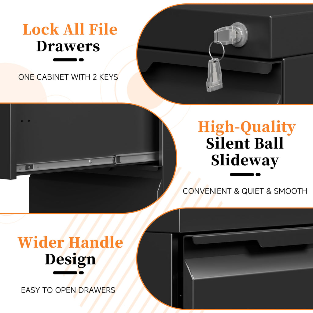 2 Drawer Black File Cabinet with Lock L1283