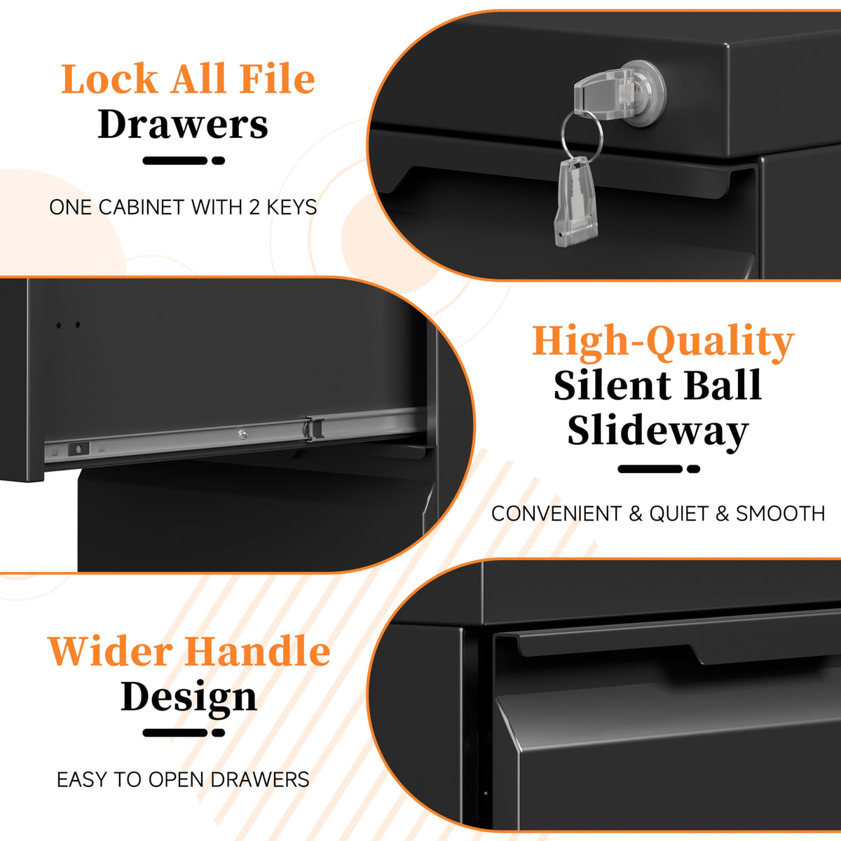 2 Drawer Black File Cabinet with Lock L1283