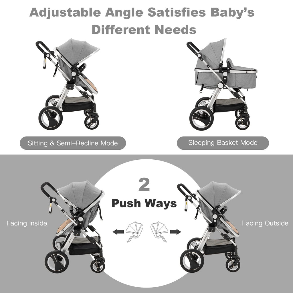 2-in-1 Convertible Bassinet Reclining Stroller I31529