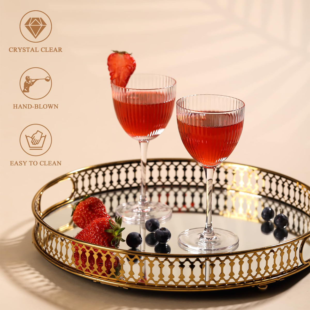 Set of 6 5 oz Lead-Free Crystal Ribbed Martini Glasses K85139