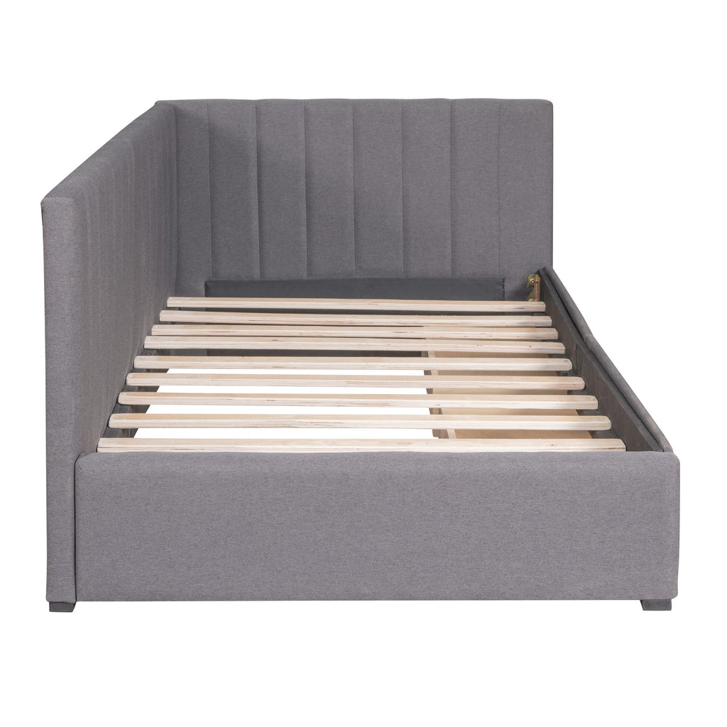 Gray Linen Twin Size Upholstered Daybed with 2 Storage Drawers B9203