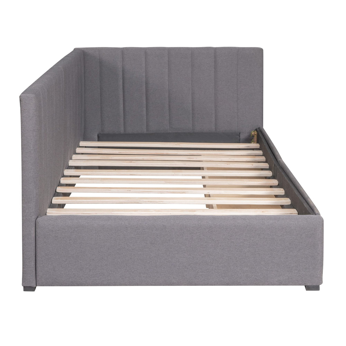 Gray Linen Twin Size Upholstered Daybed with 2 Storage Drawers B9203