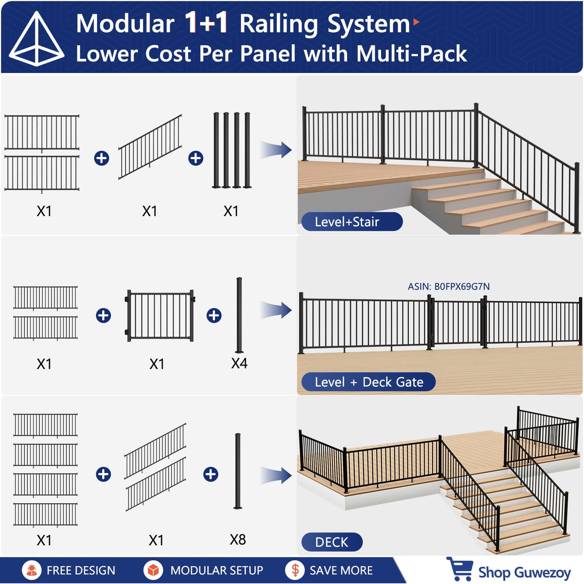 6 ft W Real Aluminum Stair Railing Kit V7951