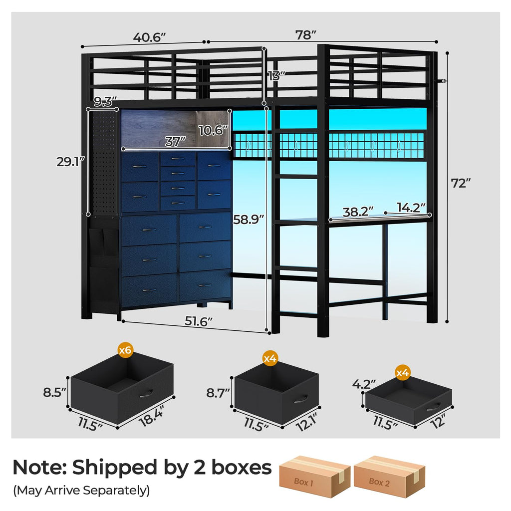 Twin Loft Bed with Desk and Storage Drawers E62067