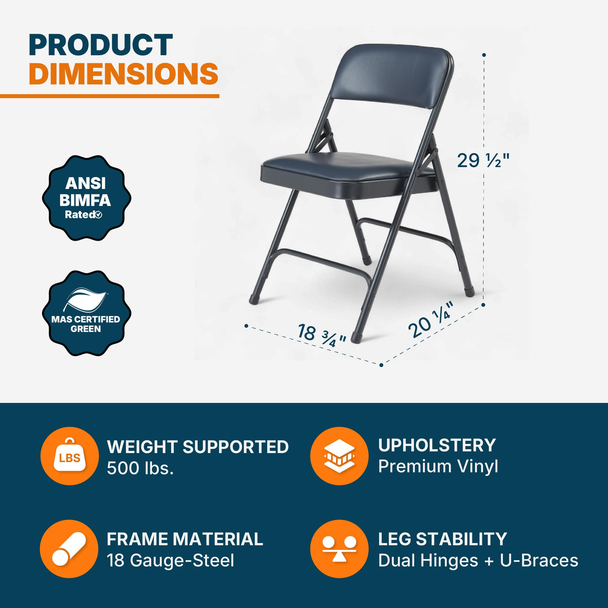 Blue Vinyl Cushioned Folding Chairs with Steel Frame, 4-Pack F77621