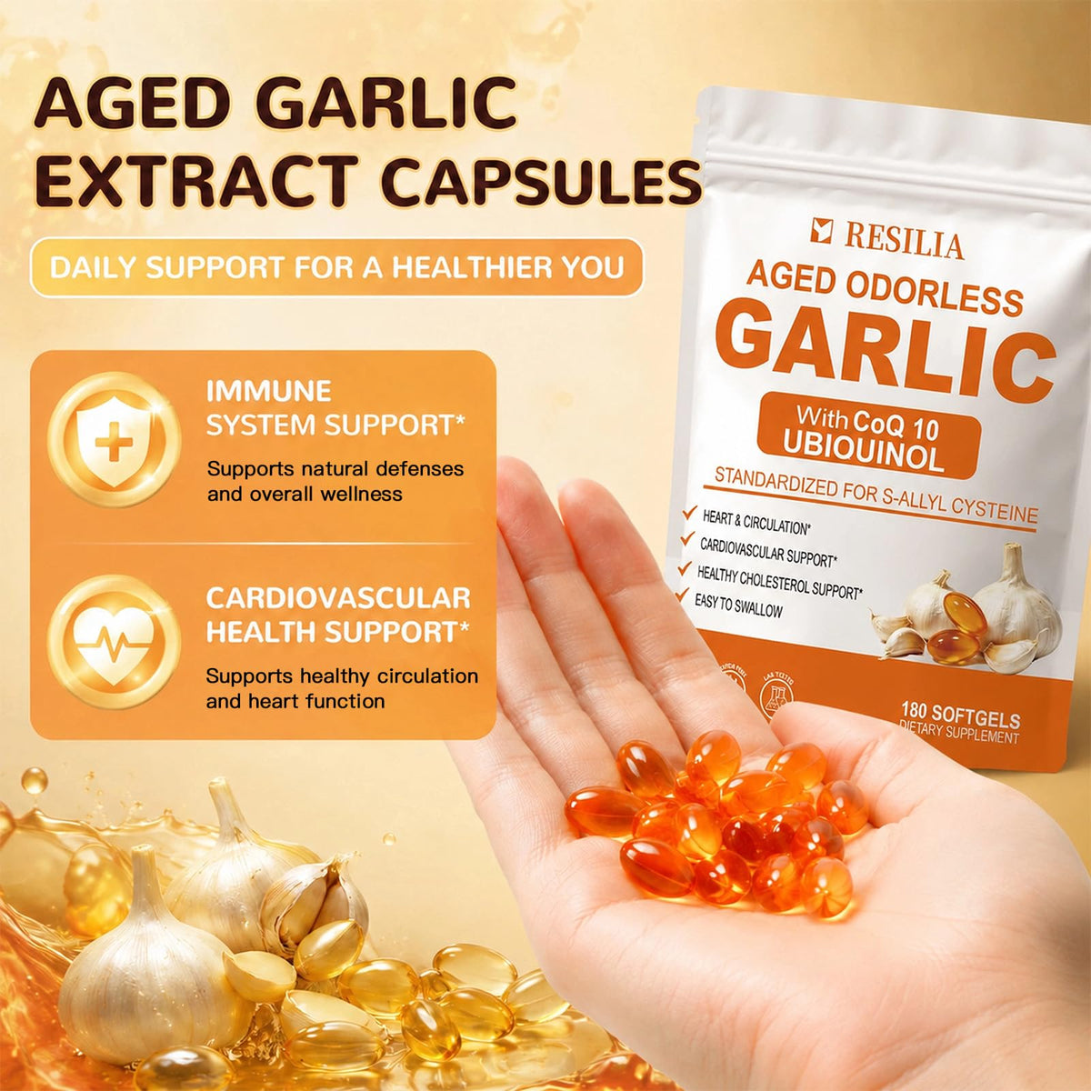 1200mg Odorless Aged Garlic Extract Softgels with CoQ10 E827