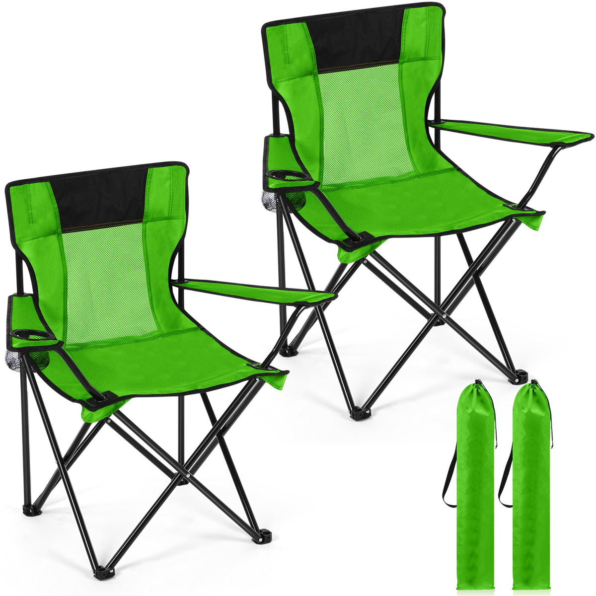 2 PCS Folding Camping Chair with Cupholder and Carry Bag V54026