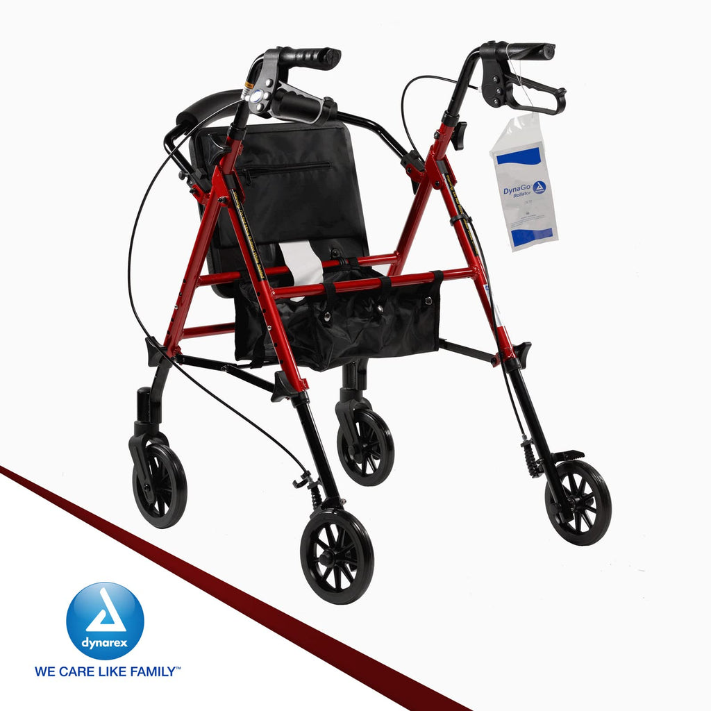 Foldable Aluminum Rollator with Adjustable Seat and Detachable Caster, Red T5487