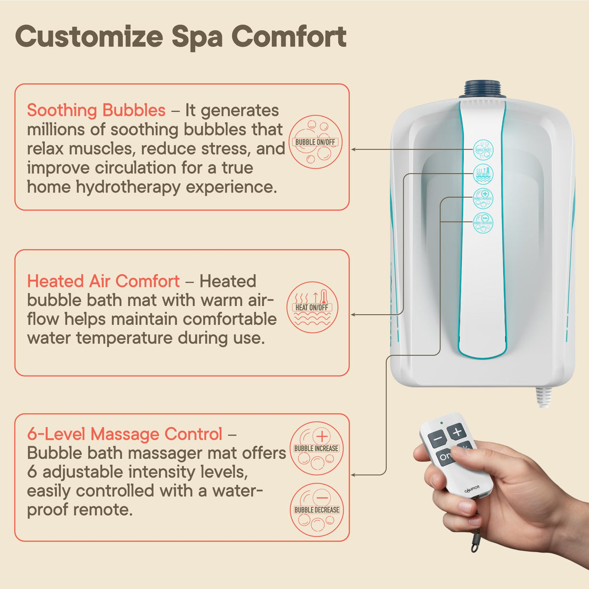 Bath Massager Mat with Adjustable Bubbles and Remote Control U352263
