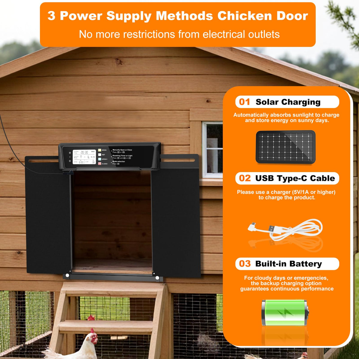 Automatic Chicken Coop Door Solar Powered with Timer & Light Sensor S5773