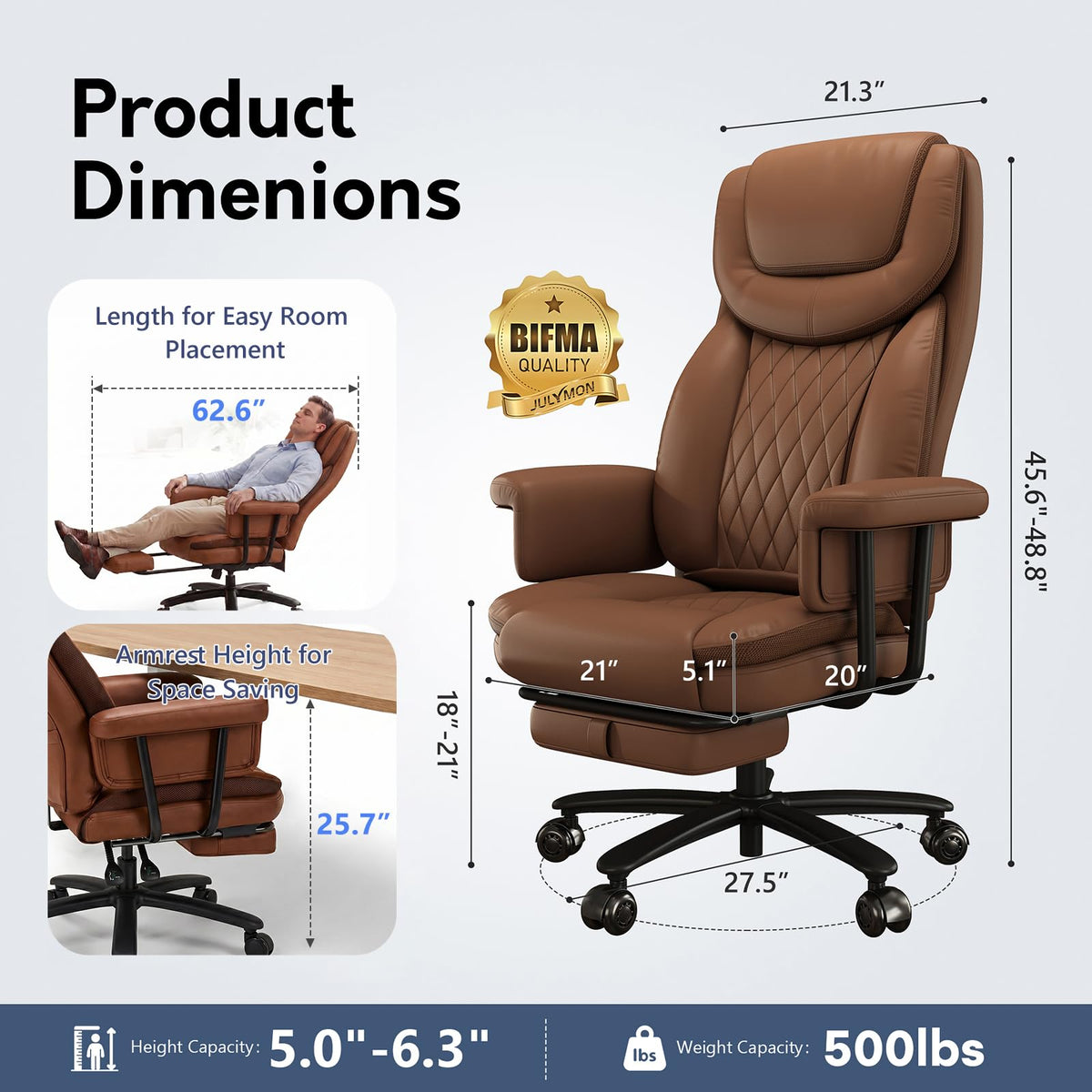 Big and Tall 500LBS Reclining Office Chair with Footrest V53956