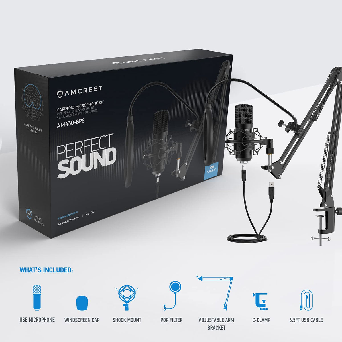 USB Microphone with Boom Arm, Pop-Filter, Shock Mount K803