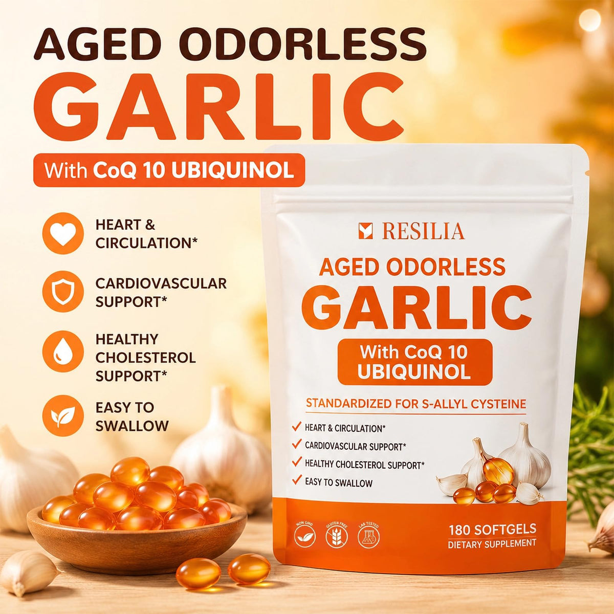 1200mg Odorless Aged Garlic Extract Softgels with CoQ10 E827