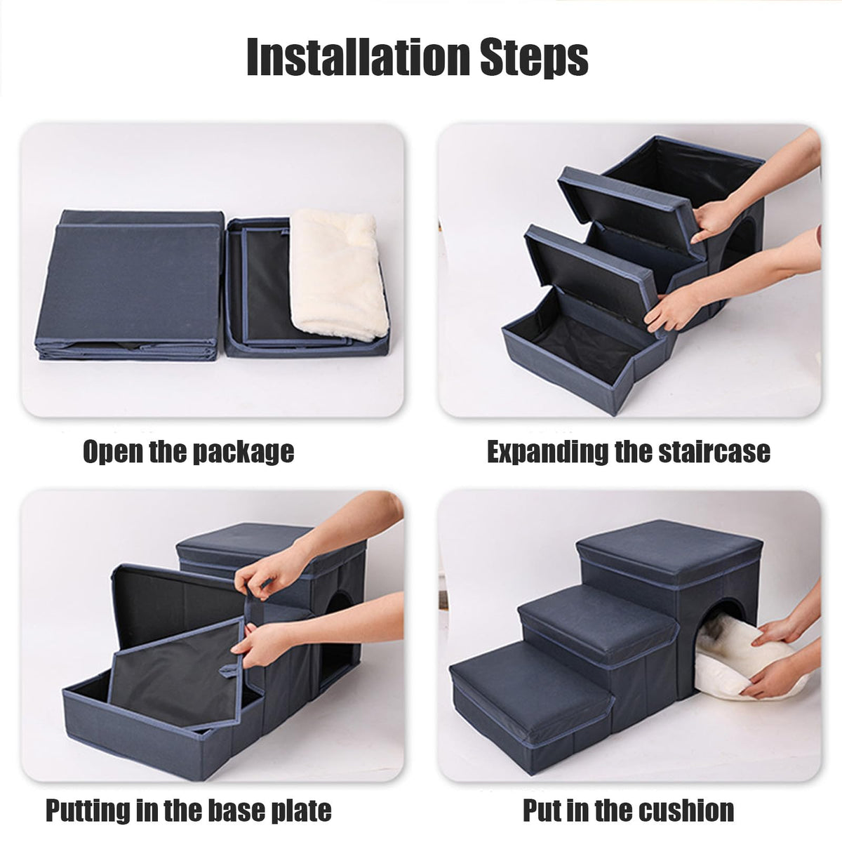 Folding Pet Ramp with Storage, Non Slip Dog Stairs, Grey U98540