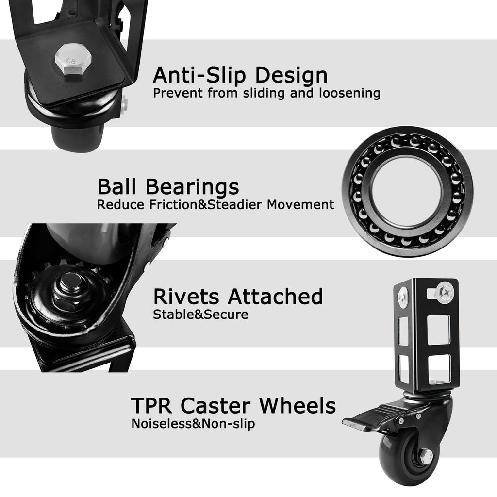 3" Heavy Duty Locking Caster Wheels, 8 PCS, 1000LB Capacity, Black V63940